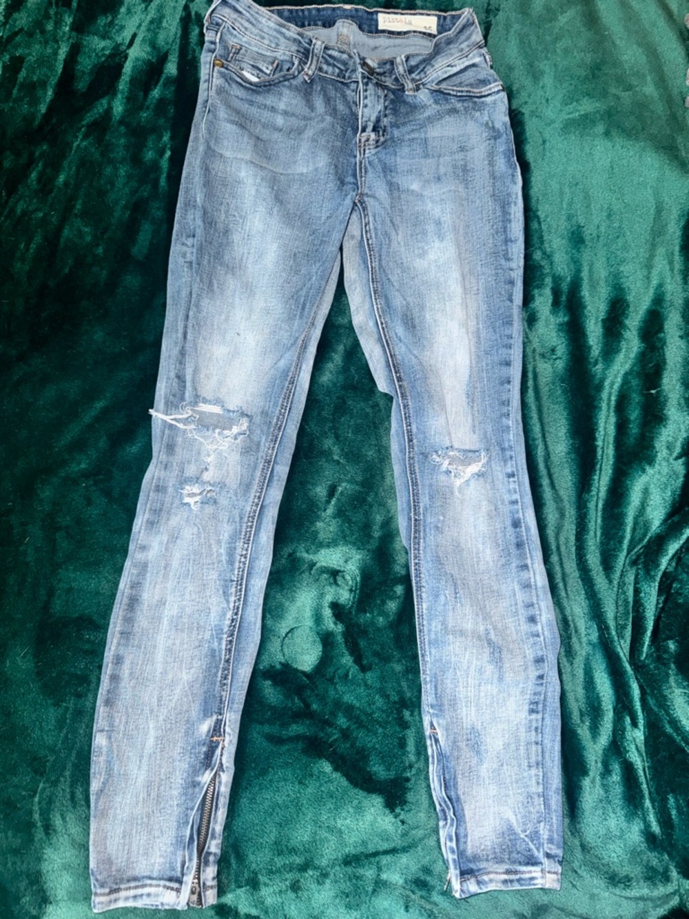 Pistola P6503L Distressed Skinny Jeans Ankle Zip Moto Detail - Size 25
